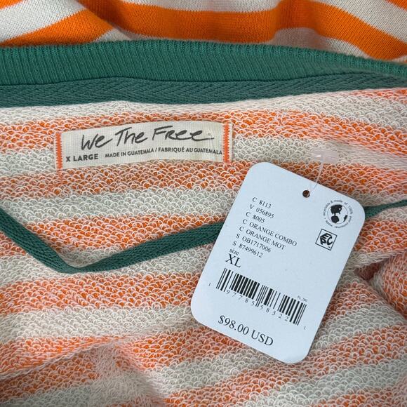 Free People Classic Striped Oversized Crewneck Womens XL Sweater Orange NEW - Picture 3 of 13